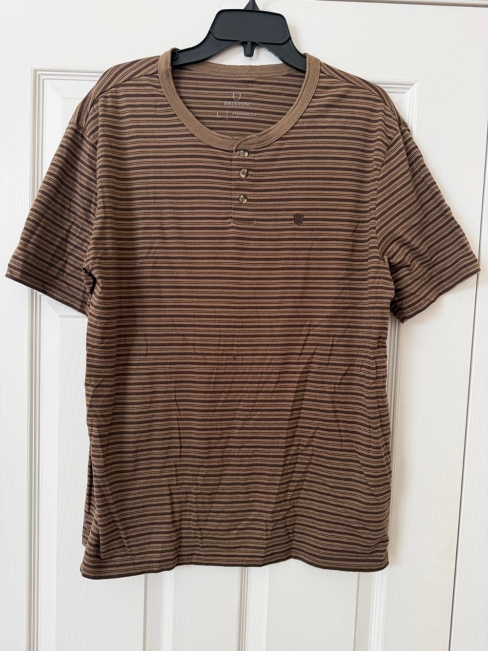 Brixton Brown Striped Short Sleeve Henley